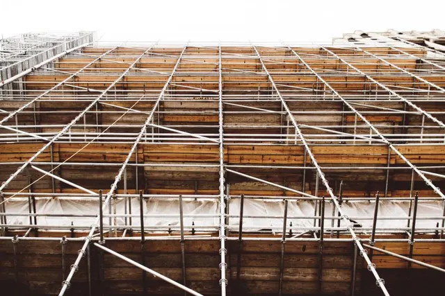 Scaffolding set up against a building